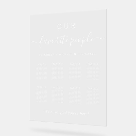 Elegant wit script 8 Tafel Trouwstoel Grafiek Acryl Bord (Hoek)