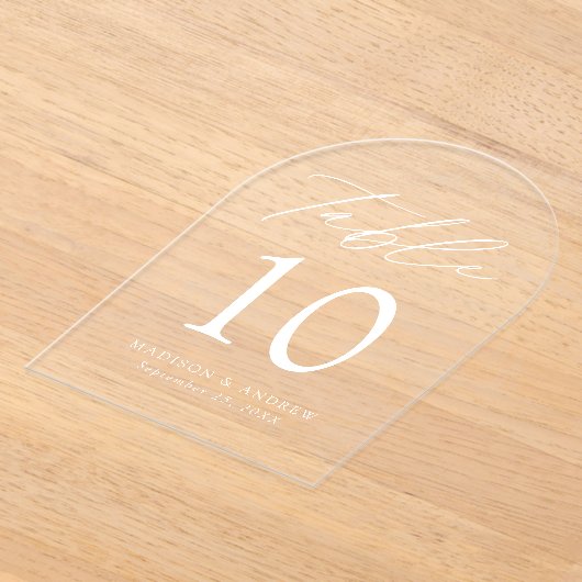 Elegant wit script acryl boog tabel nummer acryl uitnodigingen (Laagn)
