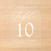 Elegant wit script acryl boog tabel nummer acryl uitnodigingen (Voorkant)