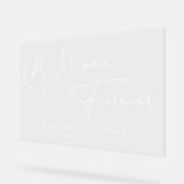 Elegant wit script acryl bruiloft welkom teken bord (Hoek)