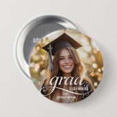 Elegant wit script Afstudeerder Foto Button (Voorkant /achterkant)