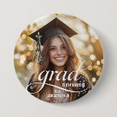 Elegant wit script Afstudeerder Foto Button (Voorkant)