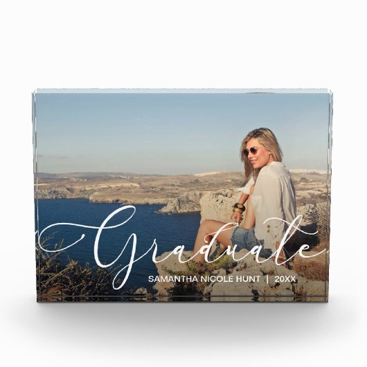 Elegant wit script Afstuderen modern Fotoblokken (Voorkant)