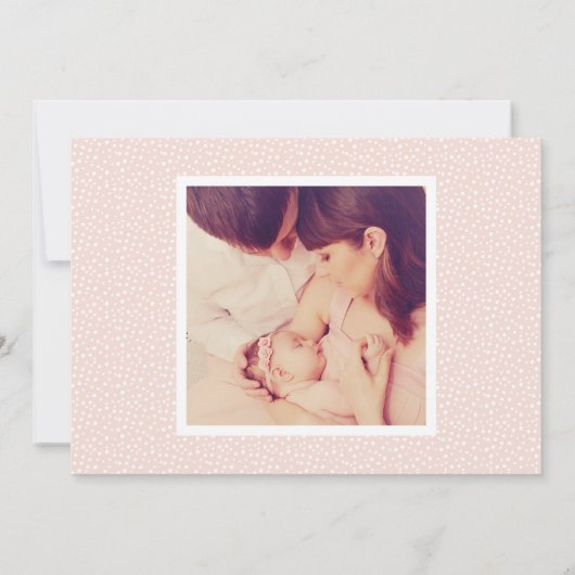 Elegant Wit Script Baby Meisje Foto Blush Geboorte Aankondiging (Achterkant)