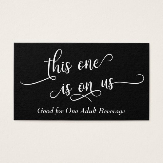 Elegant wit script, bewerkbare zwarte Drink Ticket Visitekaartjes (Voorkant)