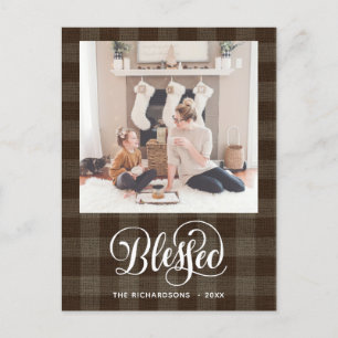 Elegant wit script BLESSED Brown Buffalo Pset Briefkaart