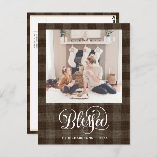 Elegant wit script BLESSED Brown Buffalo Pset Briefkaart (Voorkant / Achterkant)