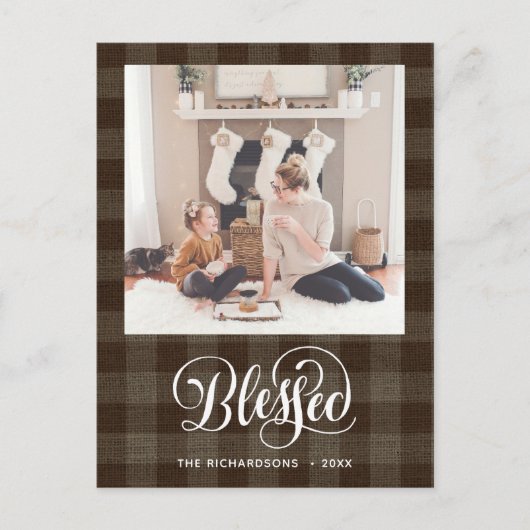 Elegant wit script BLESSED Brown Buffalo Pset Briefkaart (Voorkant)