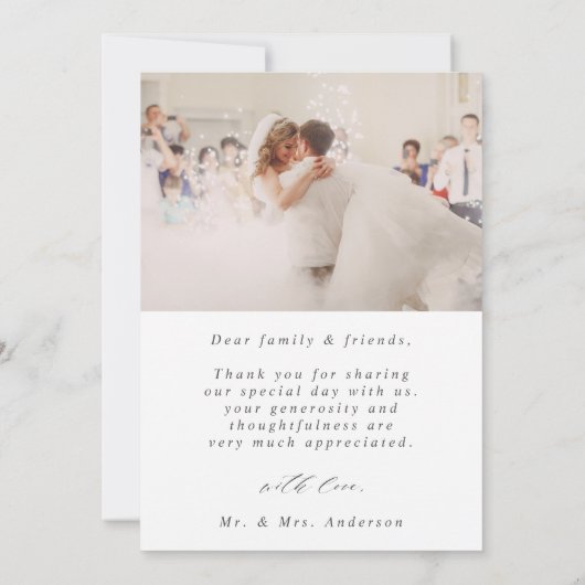 Elegant wit script bruiloft 2 foto bedankkaart (Achterkant)