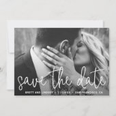 Elegant wit script eenvoudige foto moderne bruilof save the date (Voorkant)