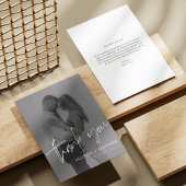 Elegant wit script foto bruiloft dank u kaart