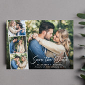 Elegant Wit Script Foto Bruiloft Save the Date Aankondigingskaart