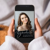 Elegant wit script foto overlay blauw Afstuderen Aankondiging