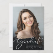 Elegant wit script foto overlay blauw Afstuderen Aankondiging (Voorkant)