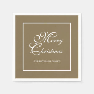 Elegant wit script gepersonaliseerde gouden kerst servet