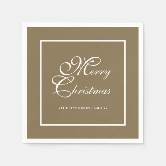 Elegant wit script gepersonaliseerde gouden kerst servet (Voorkant)