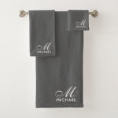 Elegant wit script Initiaal Monogram grijs Bad Handdoek (Insitu)
