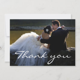 Elegant wit script lettertype trouwfoto bedankkaart