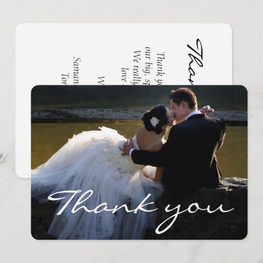 Elegant wit script lettertype trouwfoto bedankkaart (Voorkant / Achterkant)