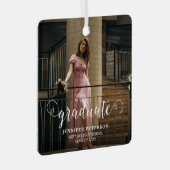 Elegant wit script Modern Photo Afstuderen Metalen Ornament (Voorkant Rechts)