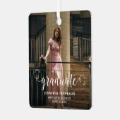 Elegant wit script Modern Photo Afstuderen Metalen Ornament (Voorkant links)