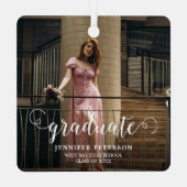 Elegant wit script Modern Photo Afstuderen Metalen Ornament (Achterkant)