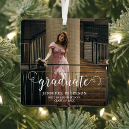 Elegant wit script Modern Photo Afstuderen Metalen Ornament