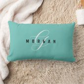 Elegant wit script monogram & zwarte naam Lt Teal Kussen (Deken)