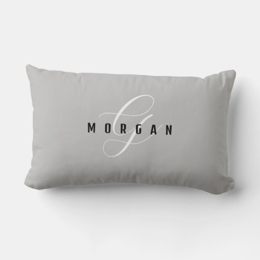 Elegant wit script monogram & zwarte naam op licht kussen (Achterkant)