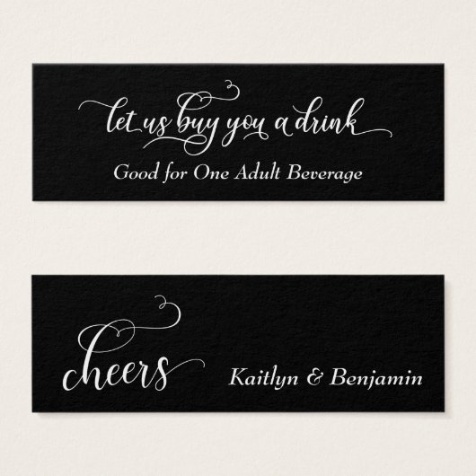Elegant wit script op zwart, Drink Tickets Mini Visitekaartjes (Voorkant /achterkant)