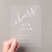 Elegant wit script oudejaarsfeest acryl uitnodigingen (Insitu (Draagbaar))