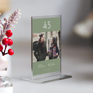 Elegant Wit Script Sage Groen Foto Bruiloft Kaart