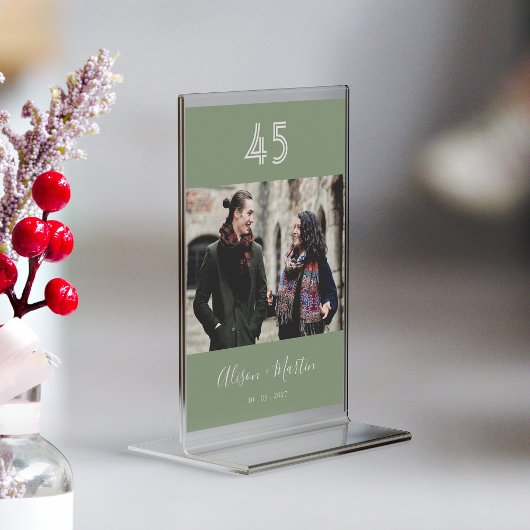 Elegant Wit Script Sage Groen Foto Bruiloft Kaart