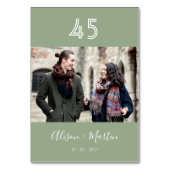 Elegant Wit Script Sage Groen Foto Bruiloft Kaart (Voorkant)