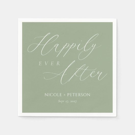 Elegant Wit Script Sage Groene Bruiloft Servetten (Voorkant)