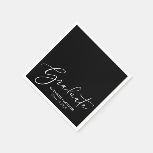 Elegant wit script zwart afstudeerfeest servet (Hoek)