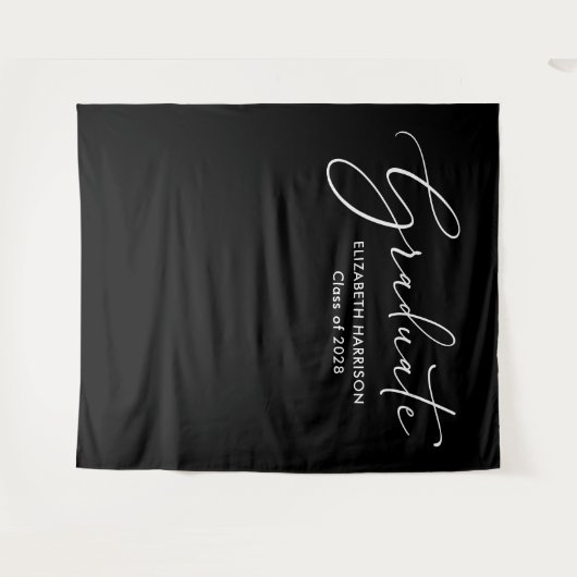 Elegant Wit Script Zwart Afstuderen Achtergrond Wandkleed (Voorkant (horizontaal))