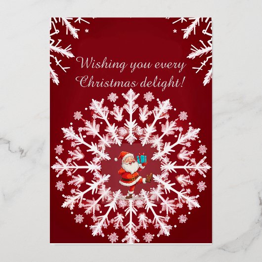 Elegant wit sneeuwvlokontwerp folie feestdagenkaart (Voorkant)