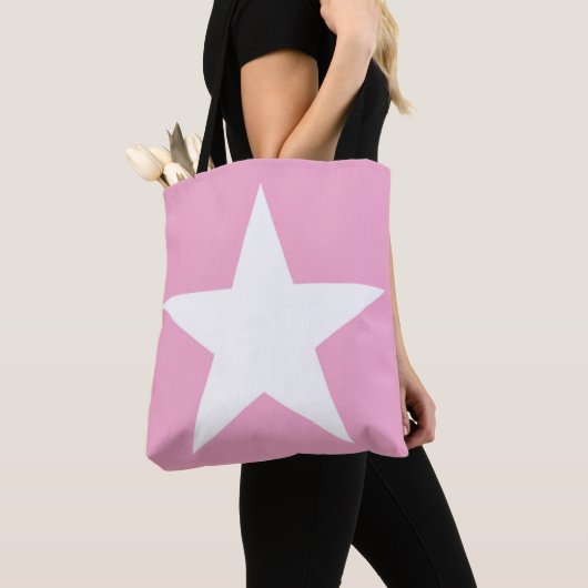 Elegant wit ster ontwerp modern schattig roze tote bag (Dichtbij)