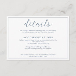 Elegant Wit & Stoffig Blauw Grens Script Bruiloft Informatiekaartje