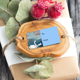 Elegant Wit Swan Baby Gift Label