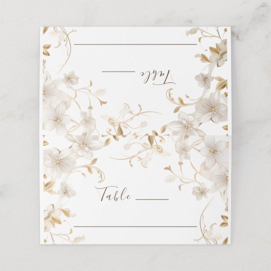 Elegant Wit Tan Bloem Ontwerp Bruiloft Plaatskaartje (Buitenkant ongevouwen)