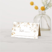 Elegant Wit Tan Bloem Ontwerp Bruiloft Plaatskaartje (Voorkant)
