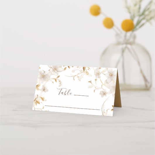 Elegant Wit Tan Bloem Ontwerp Bruiloft Plaatskaartje (Voorkant)