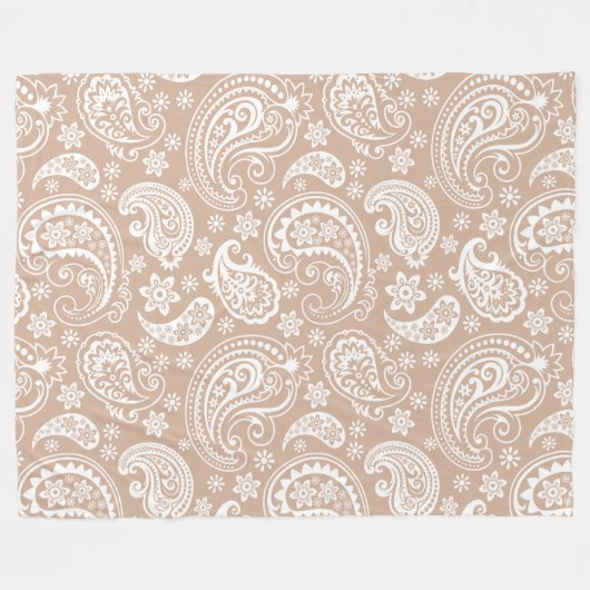 Elegant Wit & Tan  Paisley Patroon Fleece Deken (Voorkant (Horizontaal))