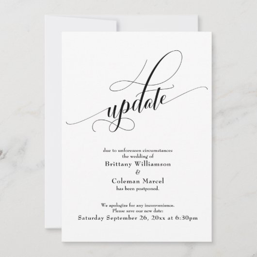 Elegant wit uitgesteld bruiloft update Kaart (Voorkant)