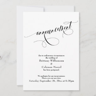Elegant wit uitgestelde bruiloft aankondiging