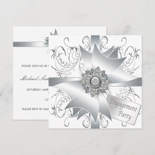 Elegant wit verlovingsfeest kaart (Voorkant / Achterkant)