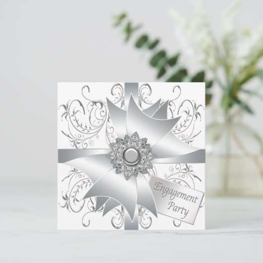 Elegant wit verlovingsfeest kaart (Staand voorkant)