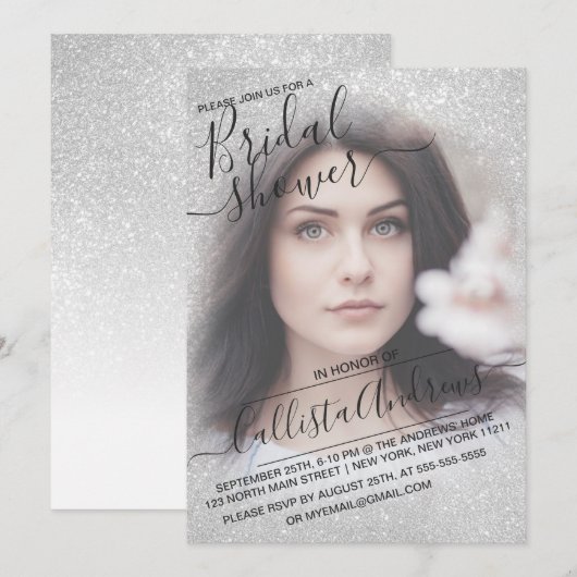 Elegant wit vonken glitter foto Vrijgezellenfeest Kaart (Voorkant / Achterkant)